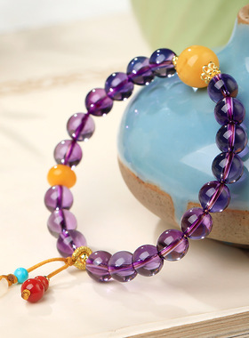 新中式紫水晶手串女蜜蜡转运珠玛瑙玉髓吊坠手链饰品闺蜜朋友礼物