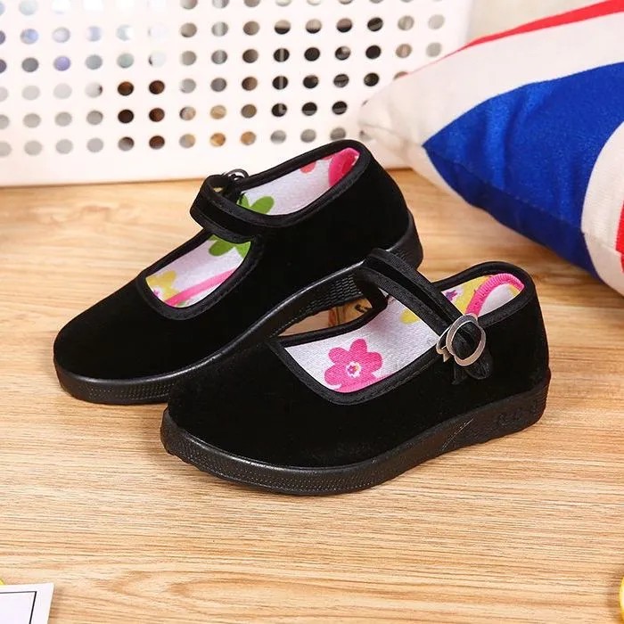 老北京布鞋女童幼儿园民族风古装表演出舞蹈鞋中国风儿童黑色布鞋 - 图1