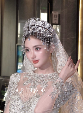 TM｜A49H重工皇冠新娘公主波浪冠水钻花朵皇冠/额饰