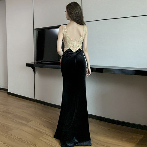 生日礼服高端轻奢高级感女2026新款宴会性感金丝绒晚礼服气质开叉 - 图0