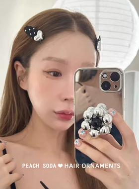 韩版银色爱心黑色波点侧边发夹刘海夹复古百搭前额碎发夹子女头饰