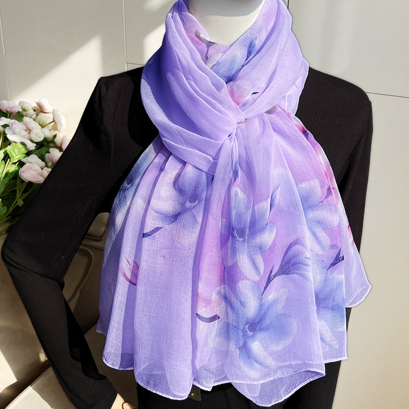 杭州丝巾女冬季长款雪纺围巾春秋韩版百搭沙巾印花披肩防晒沙滩巾,淘宝优惠券,粉丝福利购,淘宝优惠卷