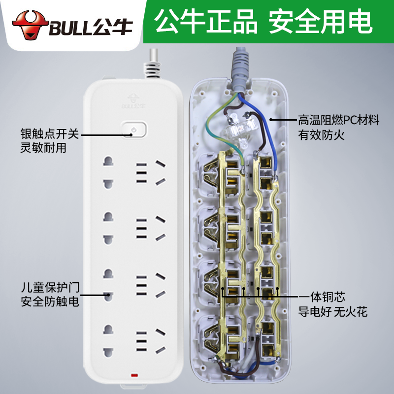 公牛开关插座面板多孔宿舍学生带线带usb插排接拖线板桌面排查-图0