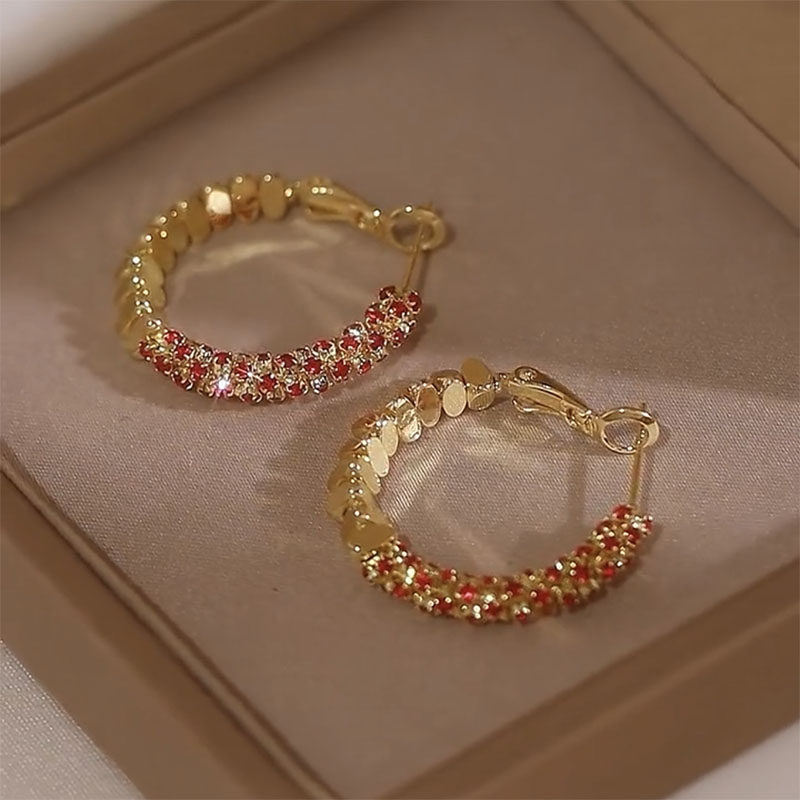 碎银子红钻拼接圈圈耳环高级感耳圈2024新款爆款独特气质耳饰女,淘宝优惠券,粉丝福利购,淘宝优惠卷