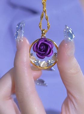 复古镂空圆盘猫眼石锆石玫瑰项链