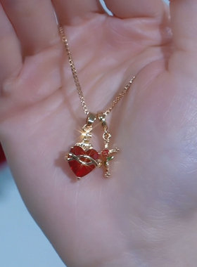 红色镶钻爱心锁骨链女轻奢百搭
