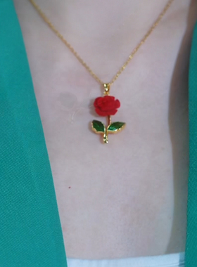 红色植绒玫瑰花锁骨链送礼小众