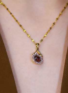 无注册商标紫色水晶吊坠项链