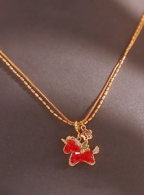 红色马上有钱本命年吊坠项链