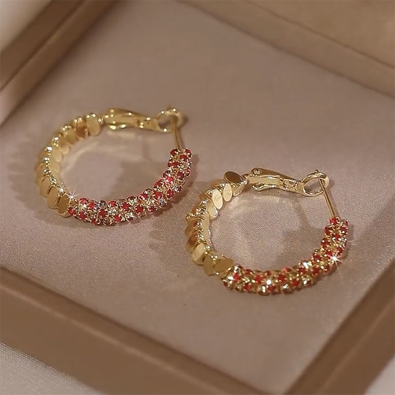 碎银子红钻拼接圈圈耳环高级感耳圈2024新款爆款独特气质耳饰女,淘宝优惠券,粉丝福利购,淘宝优惠卷