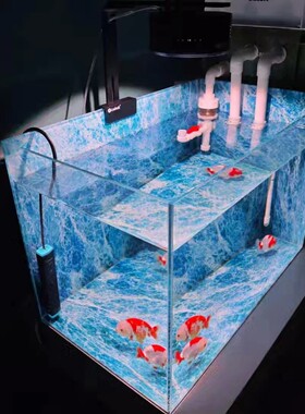 大理石生态溪流缸造景壁画鱼缸背景5d立体高清图冰丝蓝玉专用贴纸