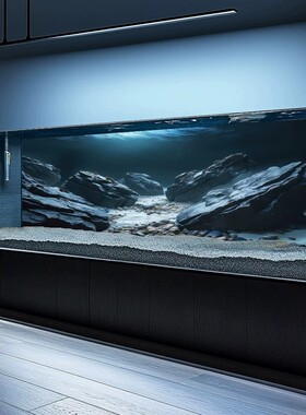 5d水族箱溪流缸岩石造景装饰画鱼缸背景贴纸3d立体高清图正胶壁纸