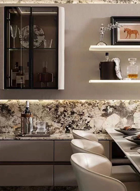 软装恒大现代轻奢样板间售楼处餐厅墙面收纳柜餐桌花器道具酒摆件