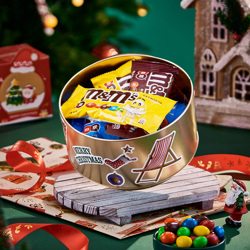 mm豆圣诞巧克力礼盒DIY铁盒零食糖果送孩子礼物巧克力礼盒 - 图3