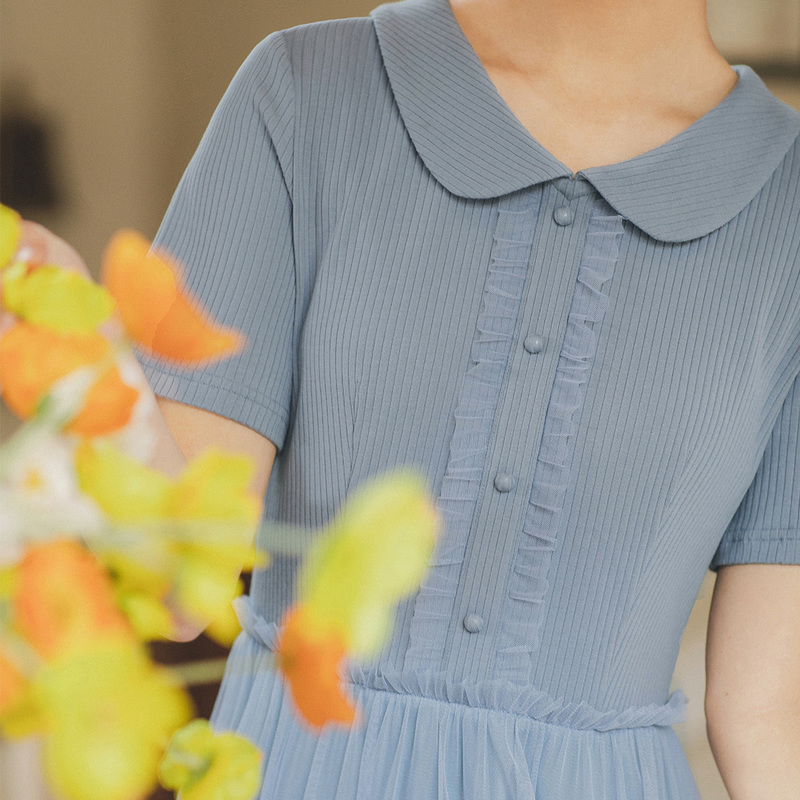 茵曼旗舰店2020年夏季娃娃领短袖 茵曼田田极客连衣裙