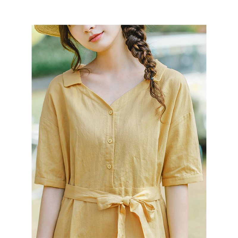 茵曼旗舰店文艺棉麻短袖2020连衣裙 茵曼田田极客连衣裙