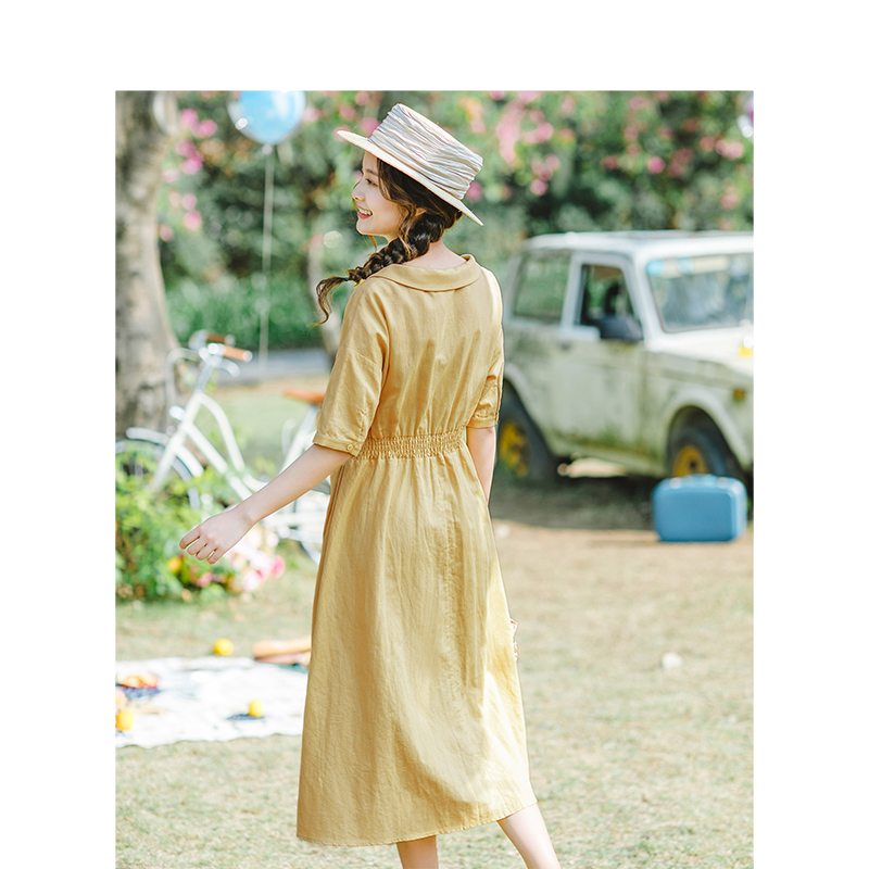茵曼旗舰店文艺棉麻短袖2020连衣裙 茵曼田田极客连衣裙