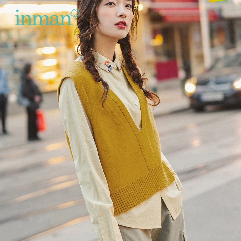 茵曼针织马甲女背心2020秋冬装毛衣 茵曼田田极客毛衣