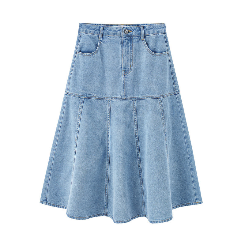 茵曼牛仔女夏秋中长款高腰半身裙 茵曼田田极客半身裙
