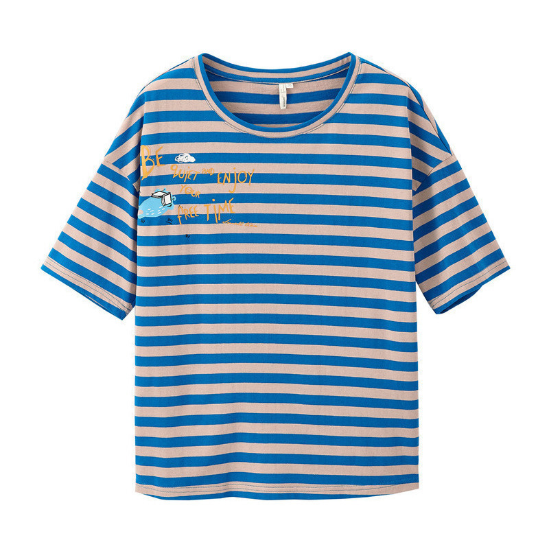 茵曼旗舰店条纹显瘦纯棉全棉上衣 茵曼田田极客T恤