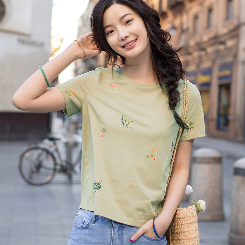 茵曼旗舰店纯棉短袖2020夏季款t恤 茵曼田田极客T恤