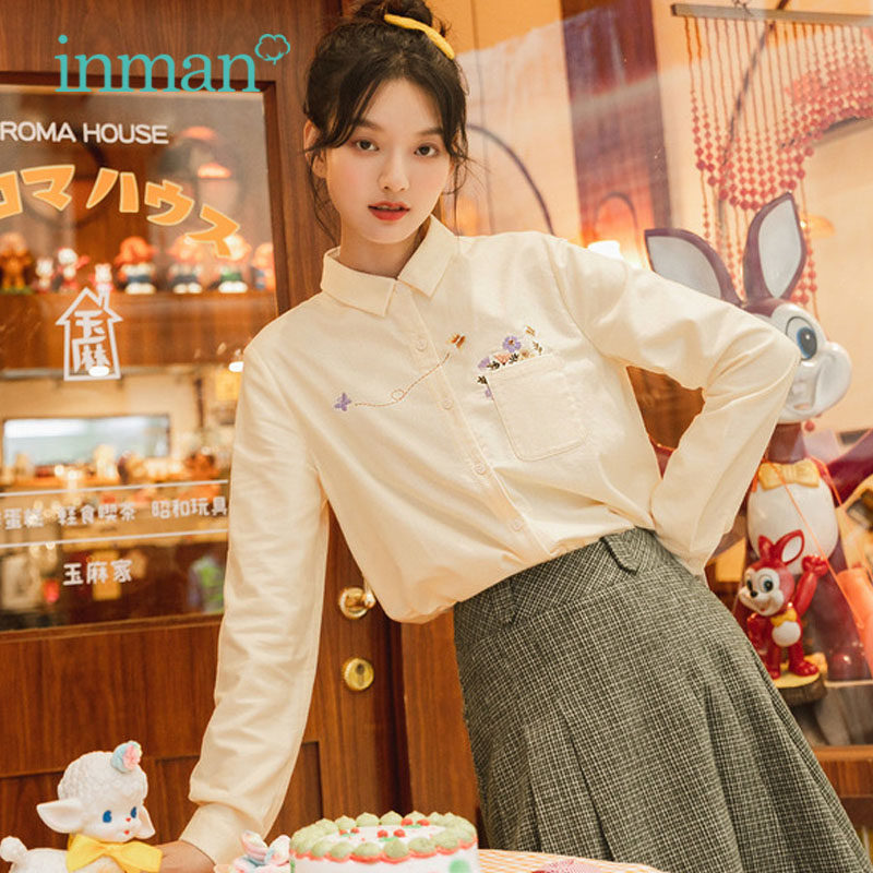 茵曼日系长袖2020年秋季新款衬衫 茵曼田田极客衬衫