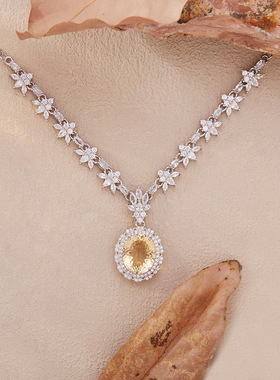 直播新款天然黄紫水晶项链女S925银天使翅膀锁骨链不掉色颈链批发