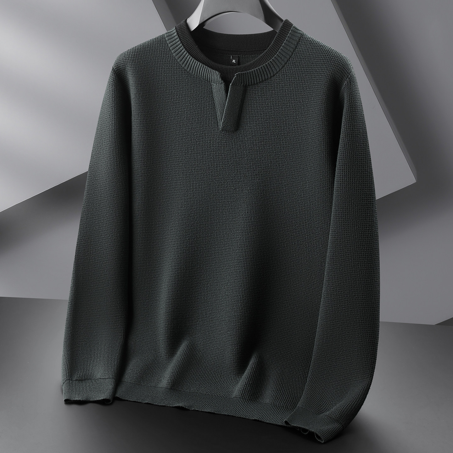秋冬厚款假两件长袖针织衫男大码外穿上衣胖子休闲圆领保暖毛线衣,淘宝优惠券,粉丝福利购,淘宝优惠卷