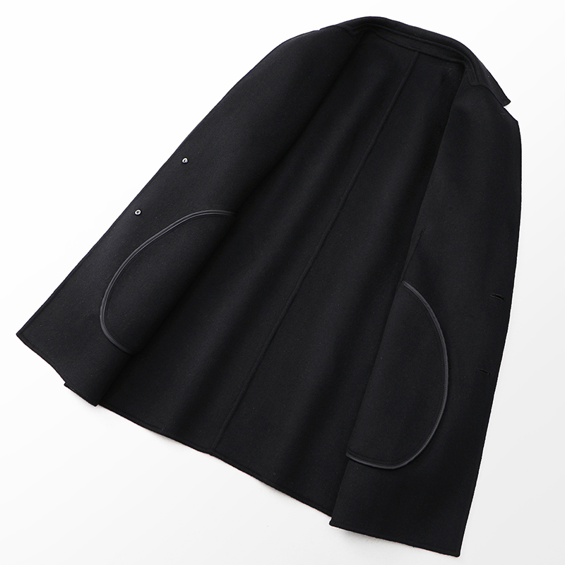 中长款秋冬装男士西装领羊毛呢子衣加肥加大码胖子双面呢大衣外套 - 图1