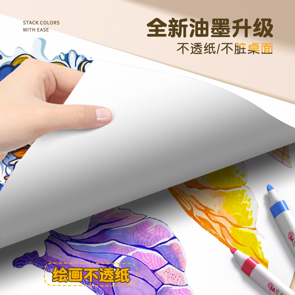 丙烯马克笔不透色可叠色24色小学生专用美术水彩笔彩色笔儿童画画可水洗无毒防水画笔套装48色幼儿园绘画笔芯-图0