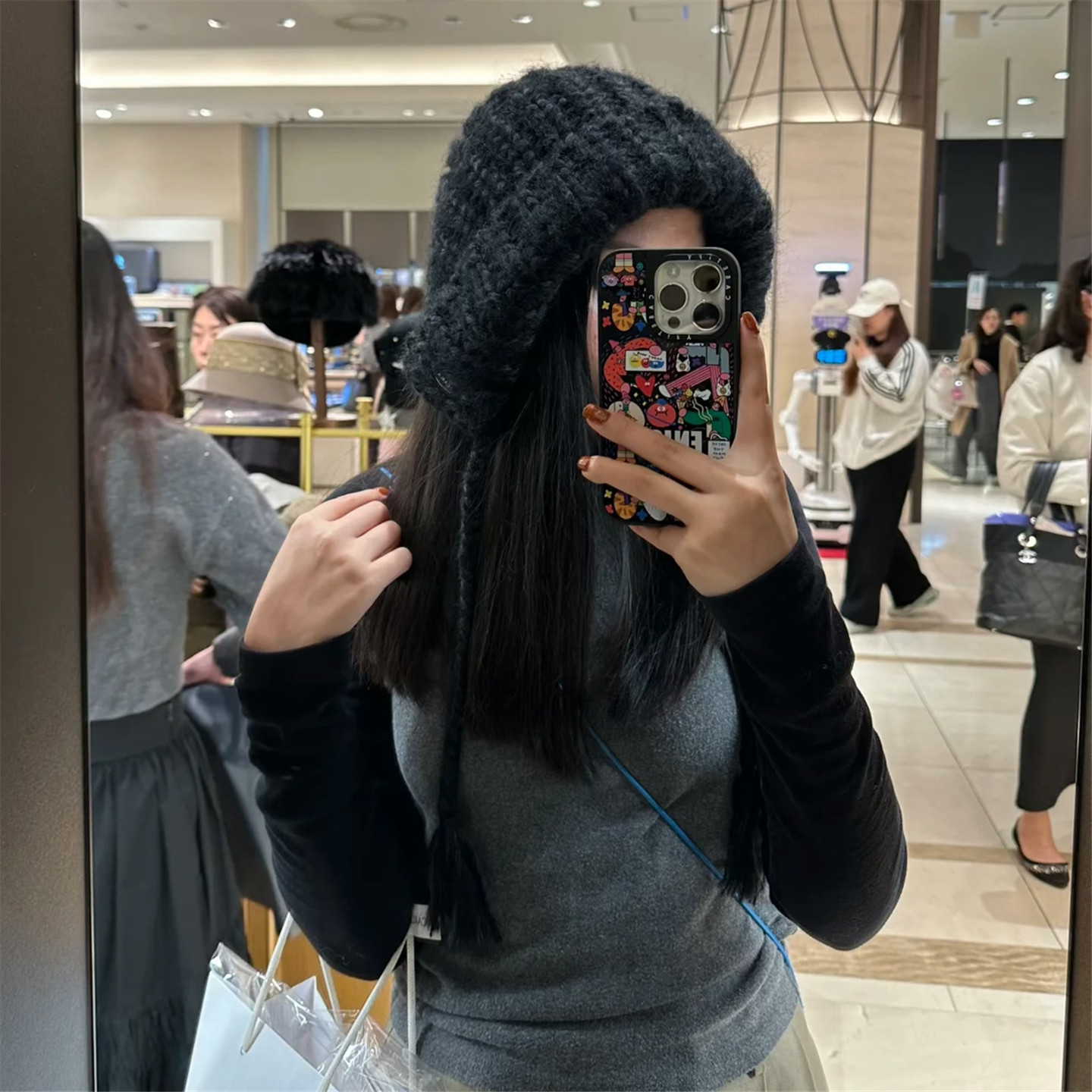 ca4la新款巴拉克拉法帽长辫针织帽子女冬编织羊毛毛线包头帽保暖 - 图2