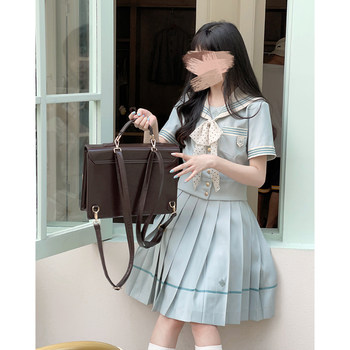 * Fudie Woman Mint White Qiaoxia Sailor JK Uniform Women's Suit A-line Skirt Students Look Slim