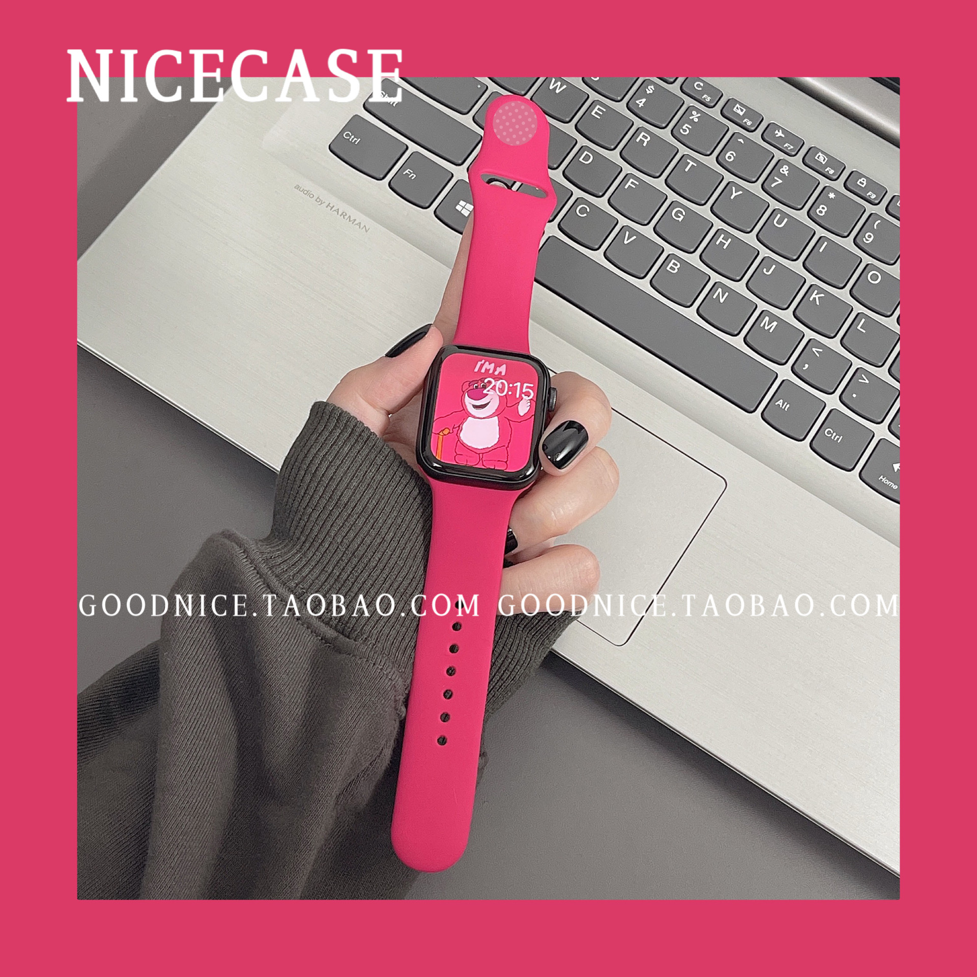 NICECASE新石榴色适用苹果applewatch8765代SE硅胶表带百搭ultra - 图0