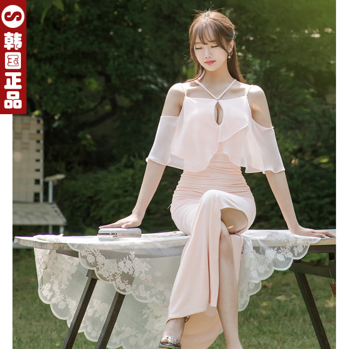 韩国代购名媛仙气梦幻淑女优雅约会晚宴派对礼服荷叶女人味连衣裙