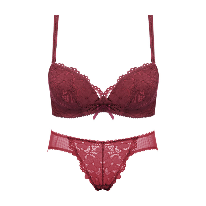 丝之莎内衣旗舰店丝之莎甜美性感小胸无钢圈聚拢胸罩女蕾丝调整型少女内衣套装加厚0