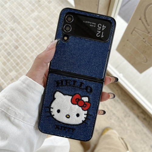 韩系ins刺绣牛仔布卡通少女猫咪适用三星FOLD7手机壳fold5/4折叠屏W23/W24外壳ZFLIP6防摔zflip5/4/3保护套女 - 图0