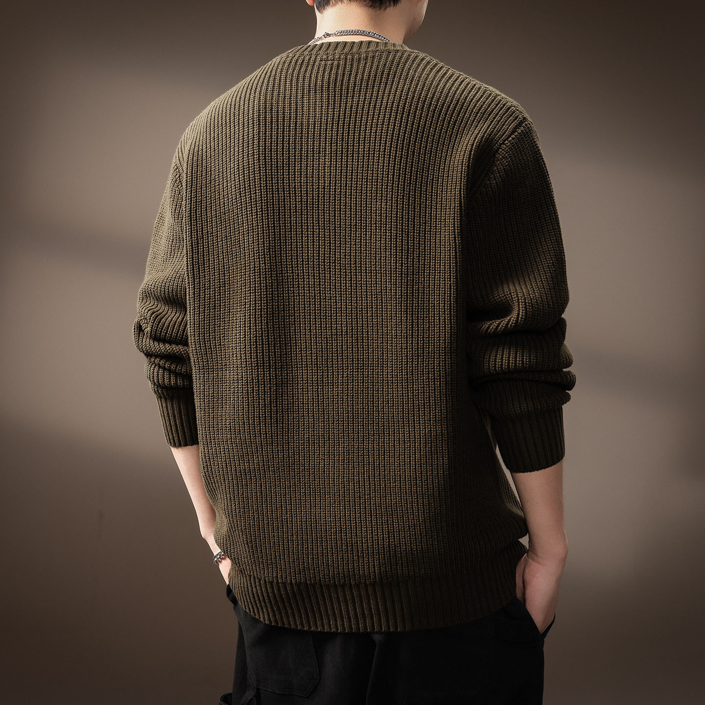 高端美式复古单扣亨利领毛衣男秋冬宽松加厚保暖竖条纹打底针织衫,淘宝优惠券,粉丝福利购,淘宝优惠卷
