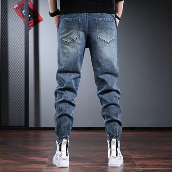 ໂສ້ງຍີນຊາຍ Cargo jeans ຍີ່ຫໍ້ trendy leggings harem pants spring and autumn blue retro washed pants men's cool and trendy