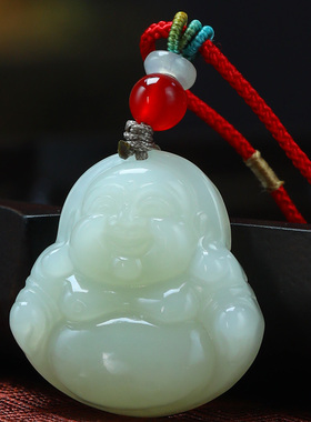 普陀山和田玉大肚弥勒佛吊坠女
