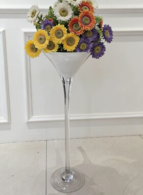 白色高脚玻璃花瓶 鸡尾酒杯款婚庆路签到台桌面花器摆件黑色花瓶
