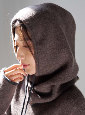 羊绒新品100%山羊绒双面脖套帽男女同款 加厚保暖 平整有型多用型