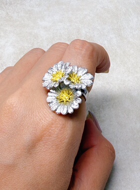 意大利进口 925银雏菊三花戒指 经典玛格丽特款 专柜品质A254