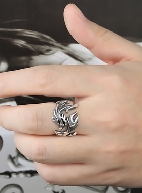 绅士气质镀银银色不调节男士霸气戒指戒指环饰品