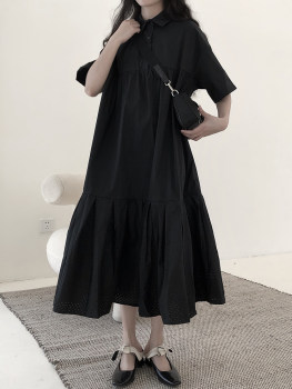 Lu and Lantau Ben Dark 2023 Summer Thin Shirt Long Skirt Black Skirt Black Fairy Waist Dress