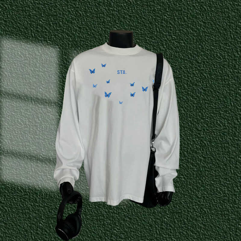 STA.MEDM联名暗黑系蝴蝶印花长袖体恤男女小众宽松纯棉秋冬季潮流 - 图2