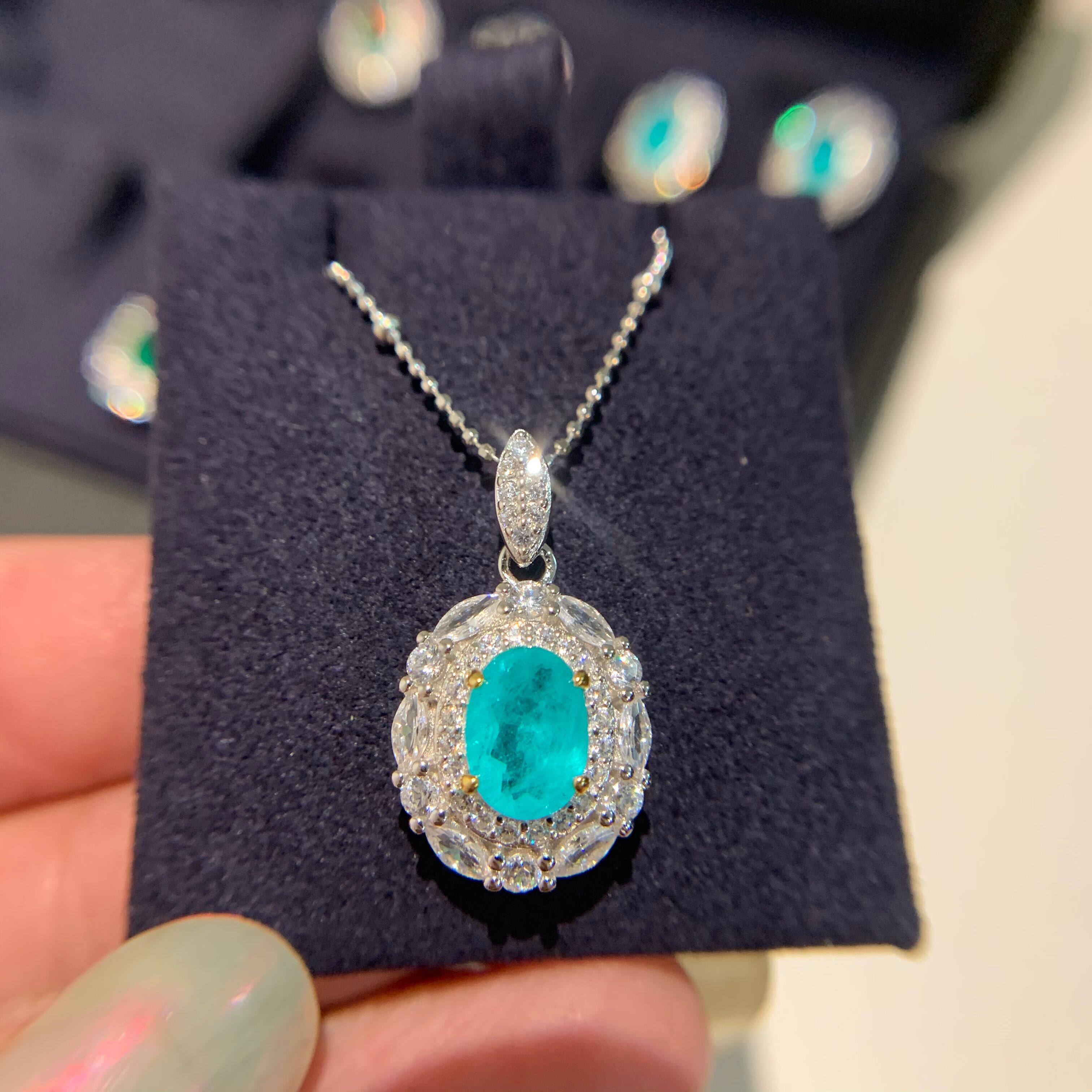 1.5克拉帕拉伊巴925纯银项链 耳钉 独家原创 人造仿真彩宝银饰