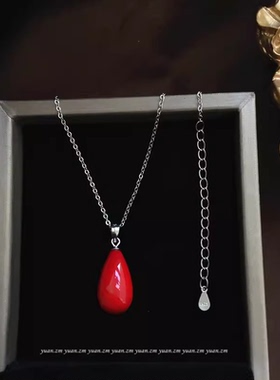 复古百搭红色水滴s925纯银项链百搭显瘦锁骨链简约百搭吊坠礼物女