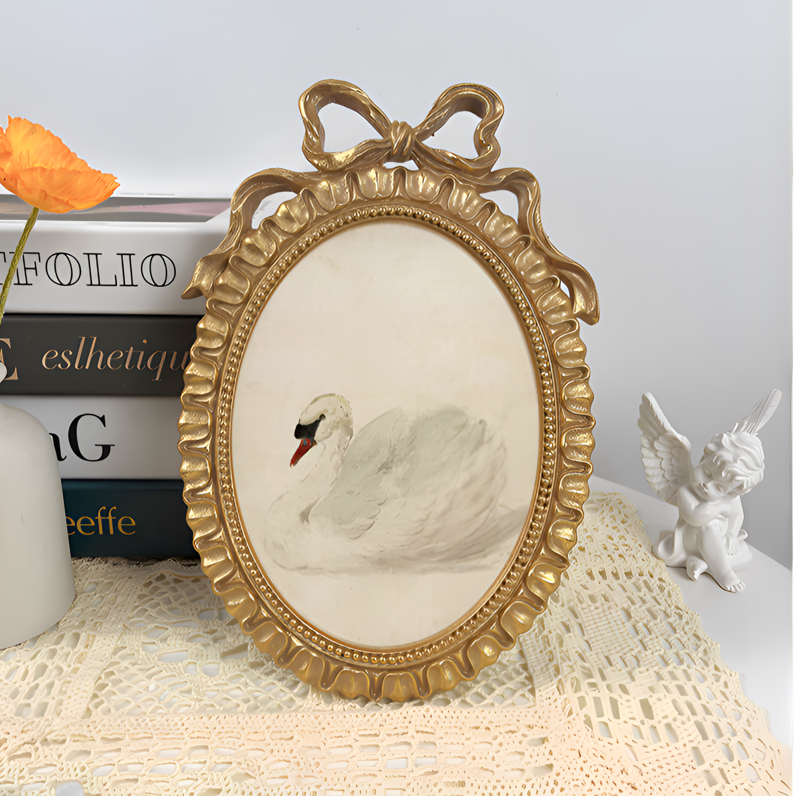 法式金色复古蝴蝶结相框浮雕画框椭圆形桌面摆件背景墙装饰画挂画,淘宝优惠券,粉丝福利购,淘宝优惠卷