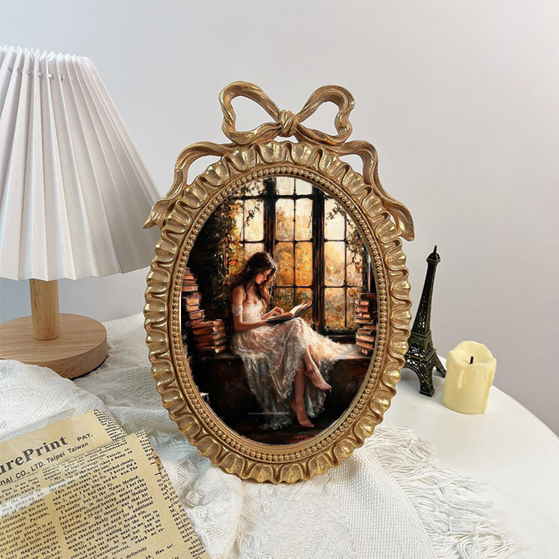 法式金色复古蝴蝶结相框浮雕画框椭圆形桌面摆件背景墙装饰画挂画,淘宝优惠券,粉丝福利购,淘宝优惠卷