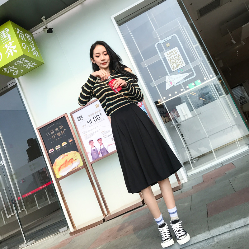 夏季2020新款百褶中长款港味半身裙 然可服饰半身裙